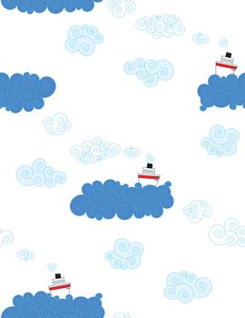 Ships on the sea seamless pattern for kids