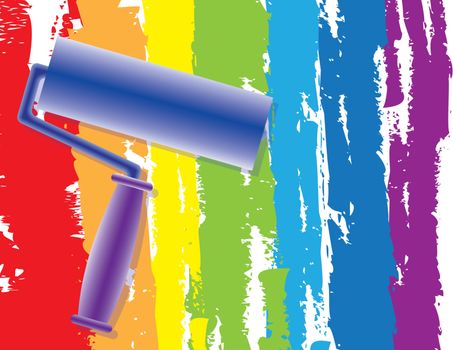 Abstract Rainbow drawing by painting roller