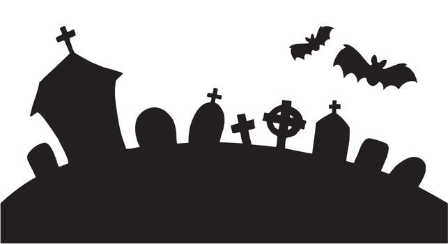 Cemetery silhouette on white background - vector illustration.