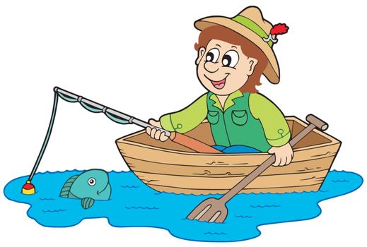 Fisherman in boat - vector illustration.
