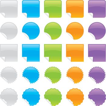 Set of shiny peeling stickers in various colors and shapes.