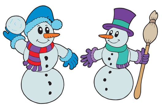 Pair of cute snowmen - vector illustration.