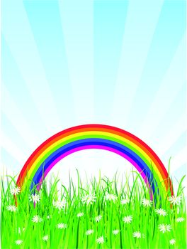 computer illustration of rainbow on green grass