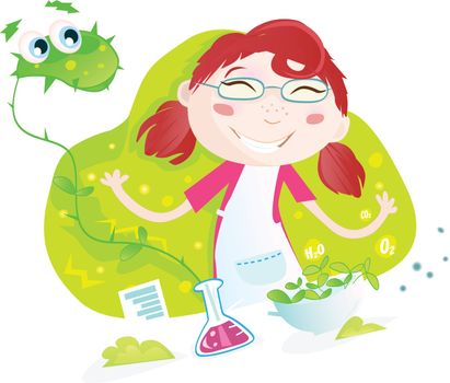 Heelp! Girl cultivated monster - plant! Vector Illustration. See similar pictures in my portfolio!