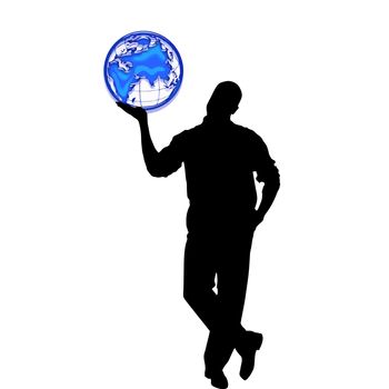 silhouette of a person holding the planet earth 