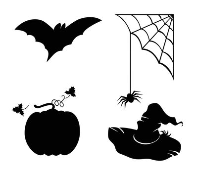 Collection of vector for Halloween. Bat, pumpkin, hat and spider.