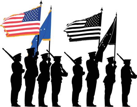 Vector illustration of Color guard of the United States with the National Flag