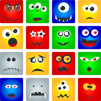 vector set of monster faces