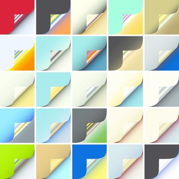 Set of colorful editable vector peeling corners of paper