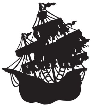 Mysterious ship silhouette - vector illustration.