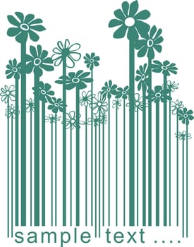 vector green illustration bar-code changing the flowers