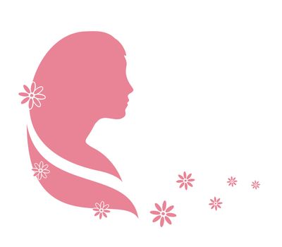 Illustration of female profile silhouette with with flowers in hair