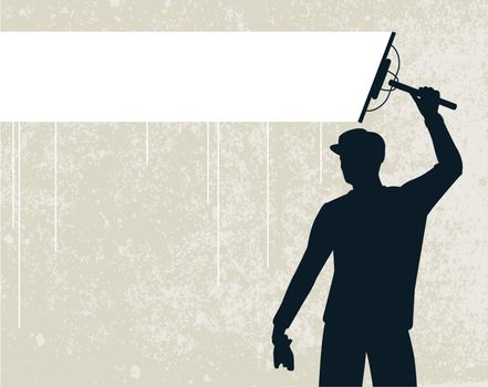 Editable vector silhouette of a man cleaning a background stripe
