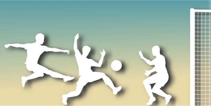 Editable vector cutout of action in a football match with background made using a gradient mesh