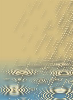 Editable vector illustration of rain falling into water with background shadow made using a gradient mesh