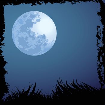 illustrations of halloween night with blue moon