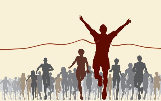 Editable vector illustration of a man winning a race
