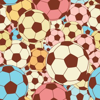 Editable vector seamless tile of colorful footballs