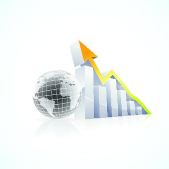 vector 3d global economy bar graph with colorful growth arrow