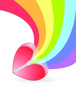 rainbow bends of red heart with fastener