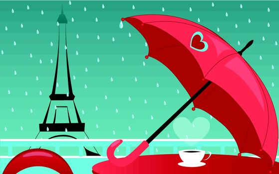 background with cafe de Paris in rain