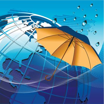 illustration texture globe under the umbrella on net like blue background
