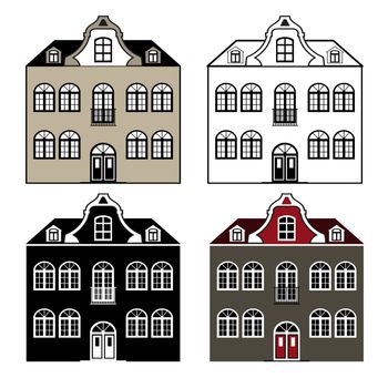 Collection of old houses, design in four variations, isolated on white background.