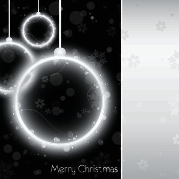 Vector - Silver Neon Christmas Ball Card on Black Background