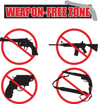 Black gun-free zone in the red circle. On the white background. EPS8+JPG