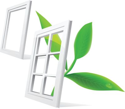 Vector window and leaf isolatde on white background