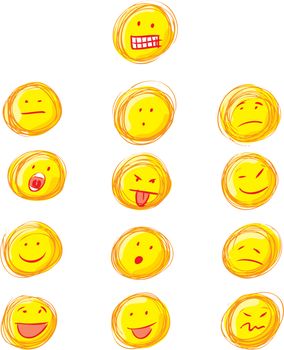 Whole set of smilies in grunge style