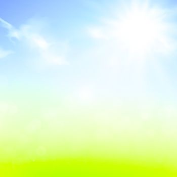 summer or spring background with blue sky and sun