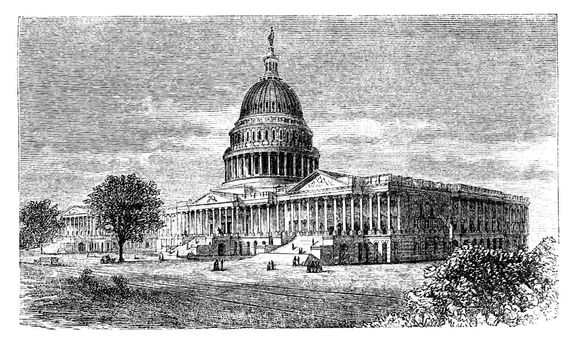 United States Capitol, in Washington, D.C., USA, vintage engraved illustration. Trousset encyclopedia (1886 - 1891).