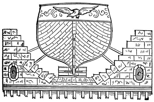 Floating Basin, vintage engraving. Old engraved illustration of a Floating Basin with Ship.