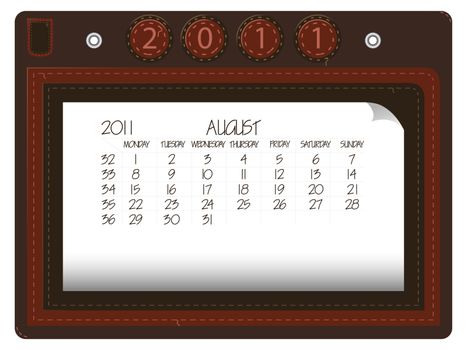 august 2011 leather calendar against white background, abstract vector art illustration