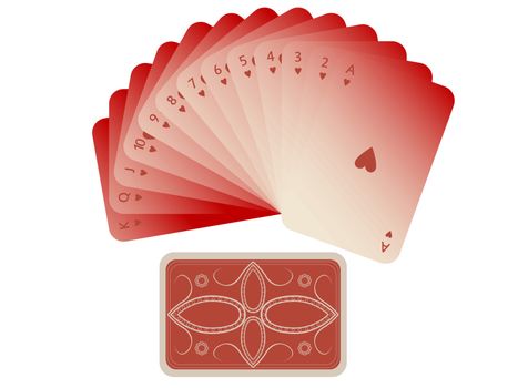 hearts cards fan with deck isolated on white, abstract art illustration