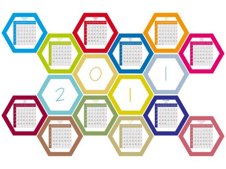 honey comb 2011 calendar against white background, abstract vector art illustration