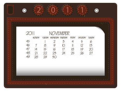november 2011 leather calendar against white background, abstract vector art illustration