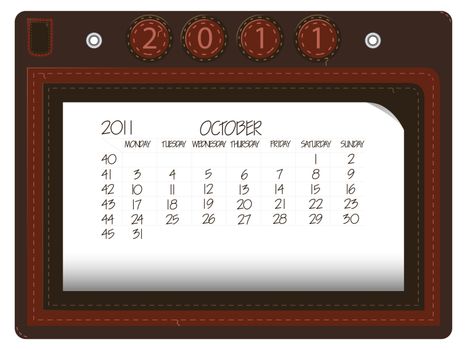 october 2011 leather calendar against white background, abstract vector art illustration