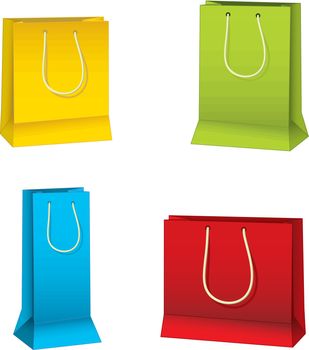 Four different sized and colored shopping bags, in editable vector file.
