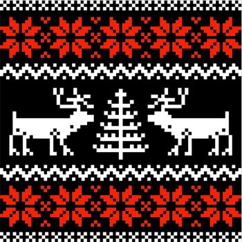 Collection of christmas knitting nordic pattern on black background.