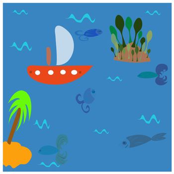 Sea with miscellaneous element, vector, illustration