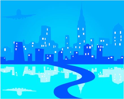 vector illustration of a city with reflection