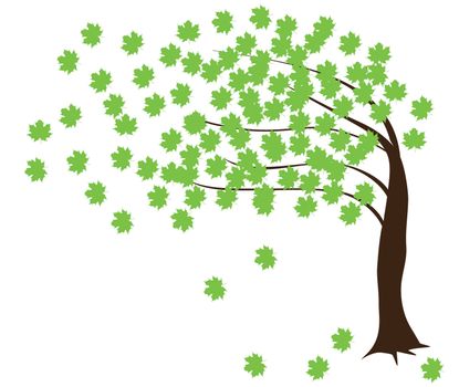 vector illustration of a tree in the wind