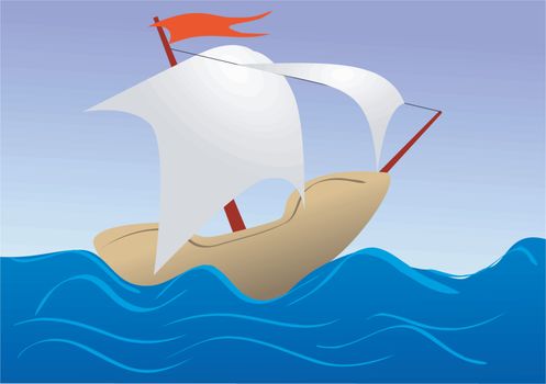 Illustration of sea ship in child's drawing style