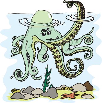 Figure octopus tentacles waving in the style of cartoon fun.