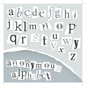 Anonymous alphabet made from newspapers - black and white detailed letters
