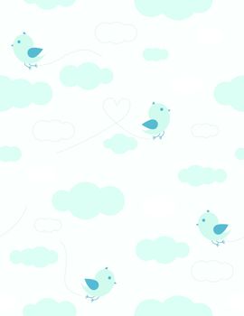 Blue birds and clouds seamless pattern for kids