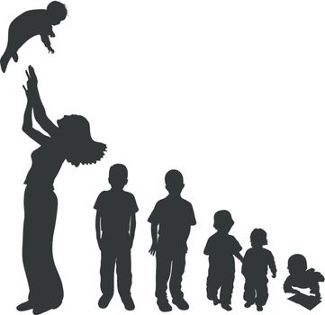 Children silhouettes in various ages