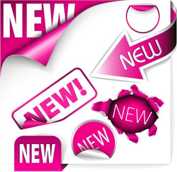Set of pink elements for new items in eshop or on the web page